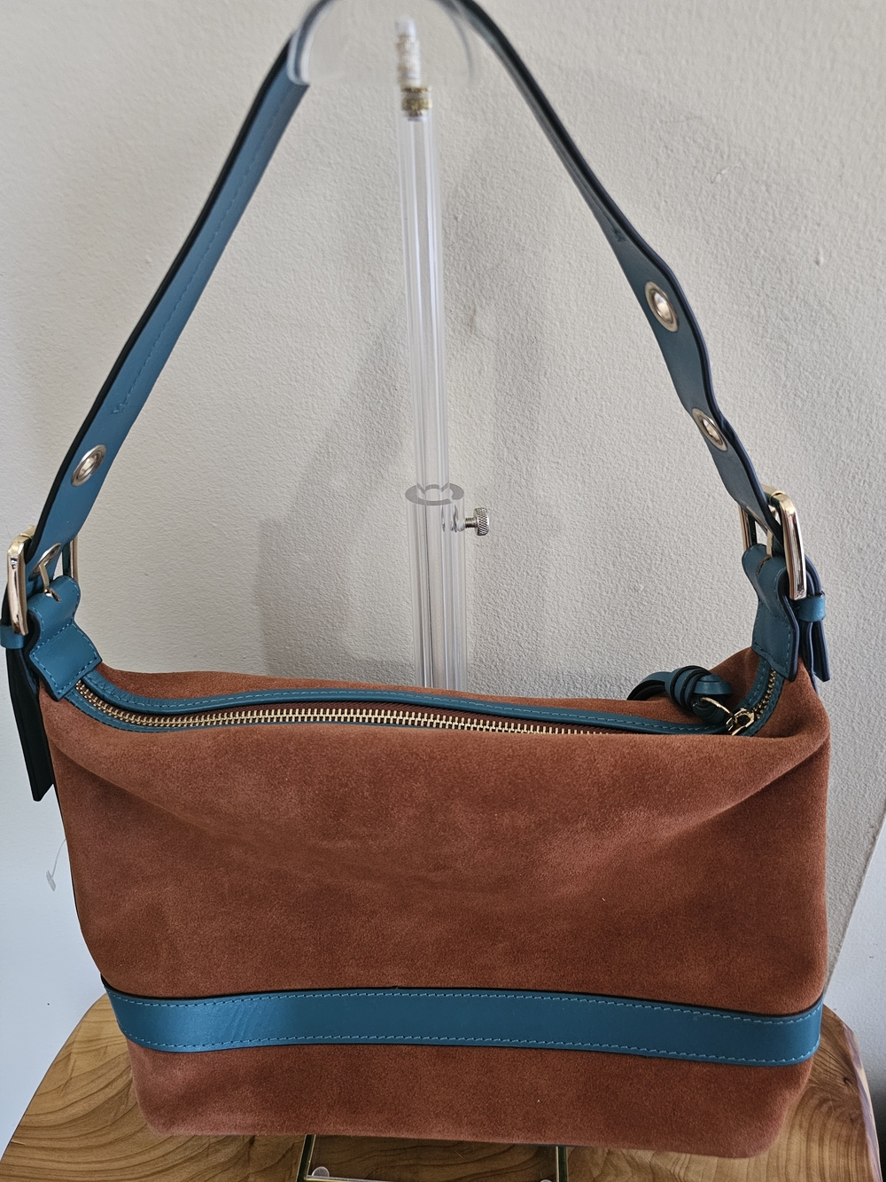 Lodis Teal & Rust Suede Shoulder Bag - Picture 5 of 7